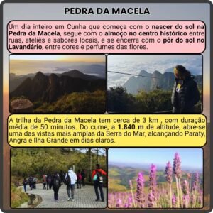 Nascer do sol visto do topo da Pedra da Macela, em Cunha, roteiro da Rota Elementar com cachoeira, almoço no centro histórico e pôr do sol no Lavandário
