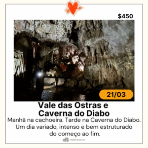 Roteiro Vale das Ostras e Caverna do Diabo da Rota Elementar no PETAR com interior iluminado da caverna, estalactites, estalagmites, paredes rochosas e passarela de visitação.