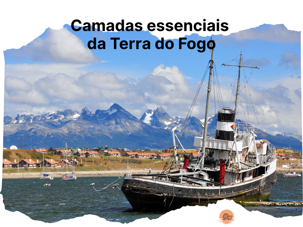 Expedição Ushuaia com destaque para o navio ancorado no canal beagle
