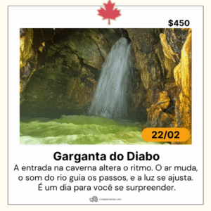 Roteiro Garganta do Diabo da Rota Elementar no PETAR com queda d’água interna, formações rochosas, paredes úmidas e leito de água corrente dentro da caverna.
