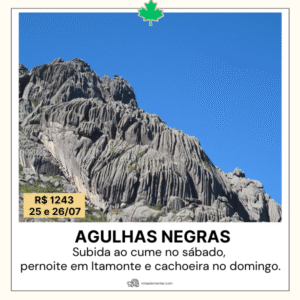 Ascensão ao Pico das Agulhas Negras (2.790,94 m), quinta montanha mais alta do Brasil. Subida ao cume no sábado, jantar e pernoite inclusos, café da manhã, cachoeira e almoço no domingo antes do retorno.