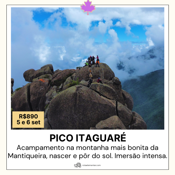 Acampamento na montanha do Pico do Itaguaré, com barraca montada em altitude, noite sob o céu aberto e nascer do sol no cume. Dois dias de imersão real na montanha e conquista do topo.